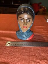 VINTAGE LEGO of JAPAN HEAD BUST WOMAN IN HEAD SCARF CHALKWARE picture