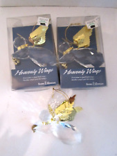 3 Vtg Roman Heavenly Wings Angel Faceted Xmas Ornaments Gold Wings Bell NIP NEW picture