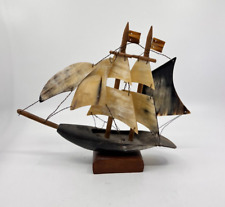 Vintage Handmade Mid Century Sailing Small Ship Made of Buffalo Horn Decor picture
