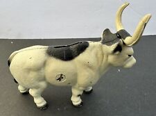 Vintage Cast Iron Still Bank Longhorn Steer Cow Bull Figure Coin Bank picture