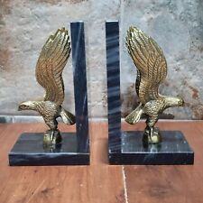 Vintage Pair Brass Eagle Marble Bookends picture