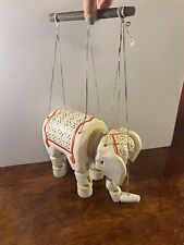 Vintage Hand Carved & Painted Elephant Wooden Marionette ~ Wood Puppet Folkart picture