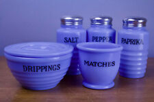 Jeannette Delphite Blue Matches, Drippings, Salt & Pepper, Paprika Shakers picture
