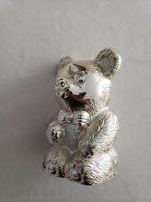 Vintage Silver Plated Teddy Bear 5” Coin Piggy Bank By Leonard Made In Japan picture