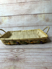 Vintage Raffia Woven Wicker Vegetable Lined Nesting Casserole Dish Carry Basket picture