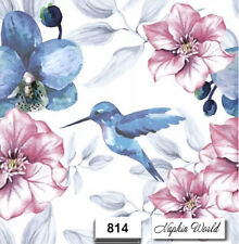 (814) TWO Paper Luncheon Decoupage Art Craft Napkins - BLUE HUMMINGBIRD BIRD picture