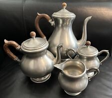 Daalderop Royal Holland Pewter Wood Handle Tea Coffee Pot Cream & Sugar Vtg picture