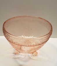 Vintage Pink Three Legged Etched Glass Bowl picture