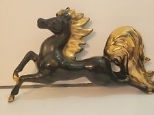 Vintage MCM 3D Black Gold Stallion Horse Ceramic Wall Hanger Planter Decor picture