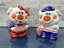 Ceramic Piggy Bank Pair With Stopper – Baseball Piggy, Pig With Pie 1970’s picture