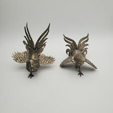 2 Vintage Ornate Brass Fighting Roosters Sculptures picture