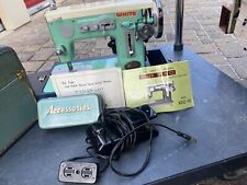 Vtg White Deluxe Sewing Machine Portable  - Teal  Zig Zag picture