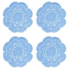 8 Inch Doilies Crochet Round Lace Blue Handmade Cotton Coasters, Pack Of 4 picture