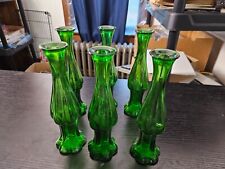 Vintage Emerald Green glass Bud Vase, Avon Perfume Bottle  lot of 6 picture