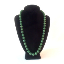 TEAL GREEN JADE QUARTZ NECKLACE GRADUATED 48 RND BEAD 7-10 MM SILVER CLASP CHINA picture