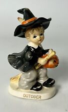 Vintage Porcelain Witch W/ Pumpkin Collectible Figurine October Halloween Lefton picture