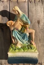 La Pieta Statue Vintage Chalkware Our Sorrowful Mother Hand Painted 13” picture