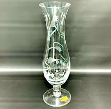 FLORAL CUT CRYSTAL BUD VASE Footed Hand Crafted Etched Glass Romanian Elegant 9