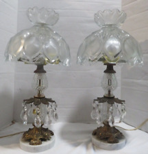Vintage Oberglas Boudoir Table Lamp Prism Drop Crystals Marble base 17