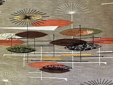 Vtg Mid Century Atomic Barkcloth Upholstery Fabric Abstract Mobiles Pattern picture