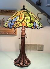 24H Tiffany Style FloralPlume Stained Glass Double Lit Table Accent Reading Lamp picture