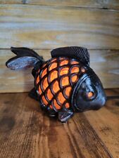 Cast Iron Koi Fish Goldfish Table Lamp Light with Amber Glass Metal Lamp picture