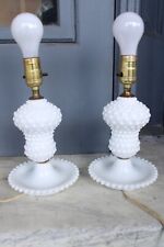 Vintage Pair Hobnail Milk Glass Boudoir Lamps Pretty picture