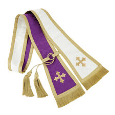 Reversible Jacquard Confessional Stole Embroidery Cross 7In x 92In Purple/White picture