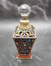 VTG Multi Color Austrian Crystals & Enamel Perfume Bottle w/Crystal Stopper picture