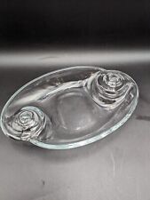 VTG MCM Heavy Clear Glass Console Serving Bowl Centerpiece Taper Candle Holders picture