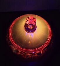 Vtg Viking Glass Diamond Point Covered Candy Dish Persimmon Amber Orange. Glows picture