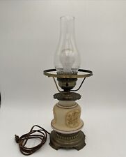 Rare Vintage Quoizel Hurricane Lamp 1977 Floral Beige & Brown Needs Top Shade picture