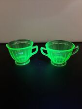 FEDERAL GLASS COLONIAL FLUTED ROPE DEPRESSION GLASS CREAMER Sugar GREEN URANIUM picture