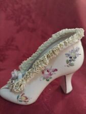 Vintage German Dresden Porcelain Lace Shoe Slipper Rhinestone picture