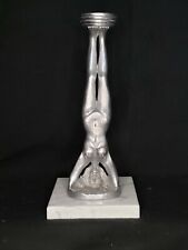 Vintage Art Nouveau Nude Head Stand Metal Sculpture on Marble Stand picture