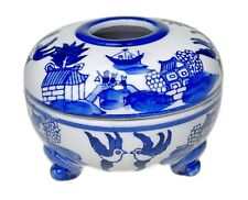 Blue Willow Porcelain Hair Receiver Vanity Trinket Box Footed Jar picture