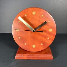 Vintage Mid Century Modernist Table Clock Danish Modern Solid Wood 1950s WORKING picture