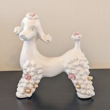 Vintage MCM White Spaghetti Poodle Figurine Pink Roses and Pearls Standing picture