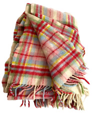 Ikea VTG 100% Wool Blanket Throw Plaid Pink White Red Blue Woolmark 53”x80” picture