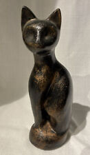 MCM Ceramic Sitting Siamese Cat 8” Black with Gold Highlights Japan picture