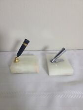 Set Of 2 Vintage White Marble/Onyx Desktop Fountain Ink Pen Holder Base Stands picture