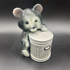 Vintage Ceramic Black Bear with Trash Can Salt and Pepper Shakers made in Japan picture