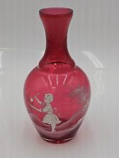 Vintage Bohemian Pink Mary Gregory Glass Vase, Hand Blown 8 Inch Tall Hand Paint picture
