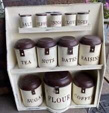 Vtg Hoosier Metal Canister Spice Set Wall Counter Spices Canisters Farm Shabby picture