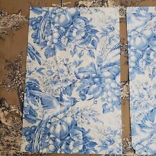 Vintage Blue White Aviary Botanical Glazed Cotton Fabric Sample 13.5