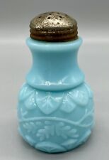 Rare Antique EAPG New Martinsville Glass Shaker Vine Flowers Blue 1900’s picture