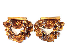 Vintage Hollywood Regency MCM Gold Tone Wall Shelves Decor Wall Art Lot of 2 picture