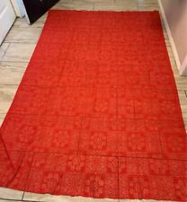 Vintage 85x57 Inches Red Floral Lace Tablecloth picture