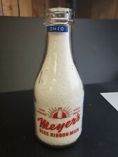 Meyer's Blue Ribbon Milk Cleveland OH milk bottle very rare pyro 2 color  picture