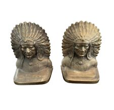 Vintage Early to mid 1900’s Bronze Native American - Indian War Chief Bookends. picture